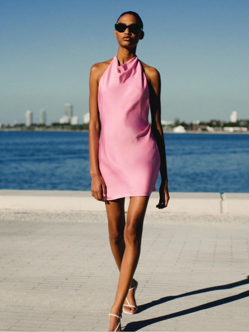 Aritzia Pink Satin Halter Mini Dress